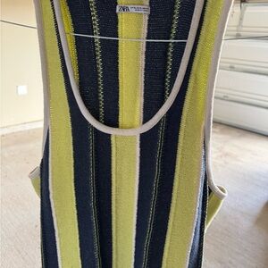 ZARA Neon Lime & Navy Striped Knit Tank